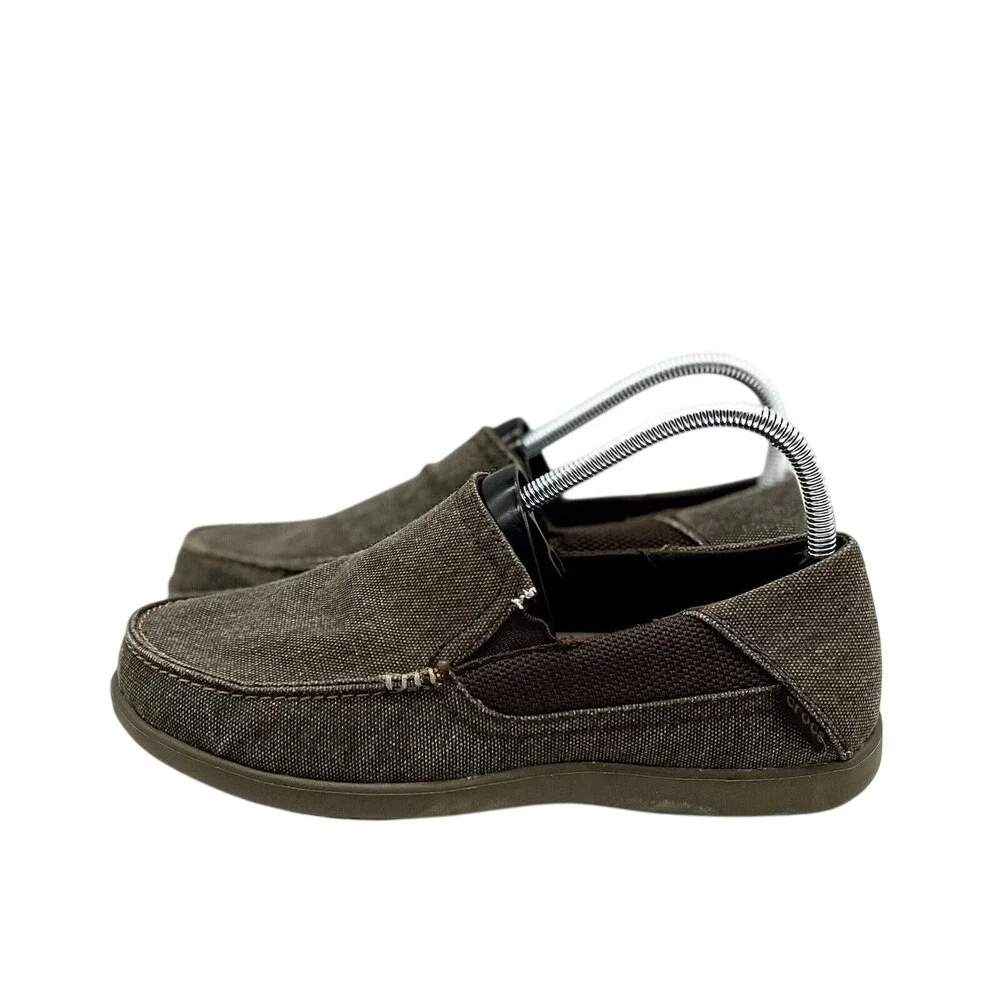 Crocs Santa Cruz Mens 7M Espresso Brown Canvas Slip On‎ Loafers 202056